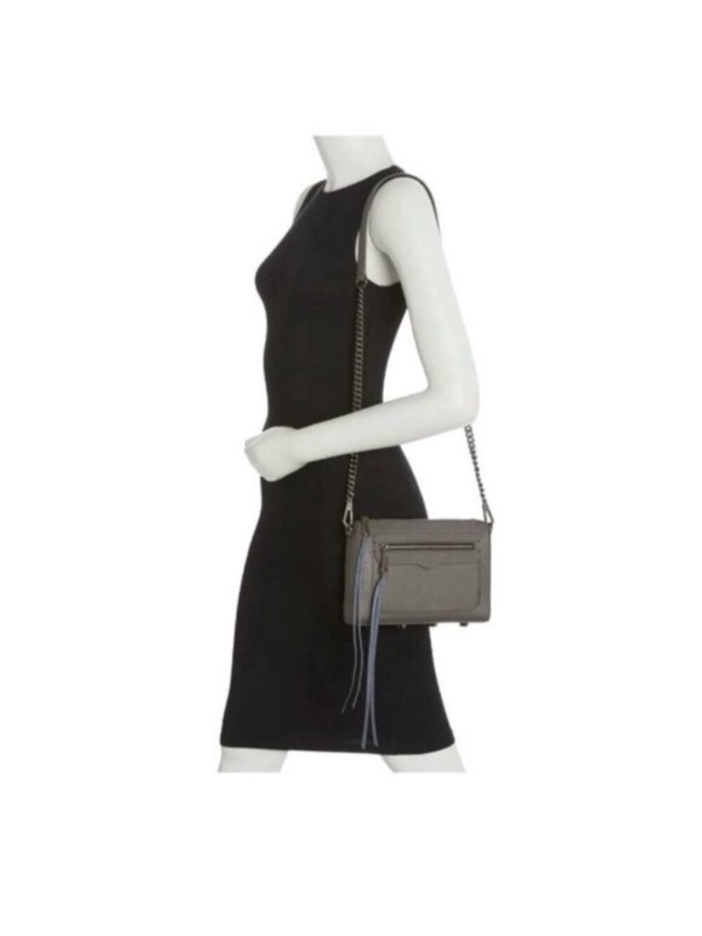 Rebecca Minkoff Avery Grey Leather Detachable Silver Chain Crossbody